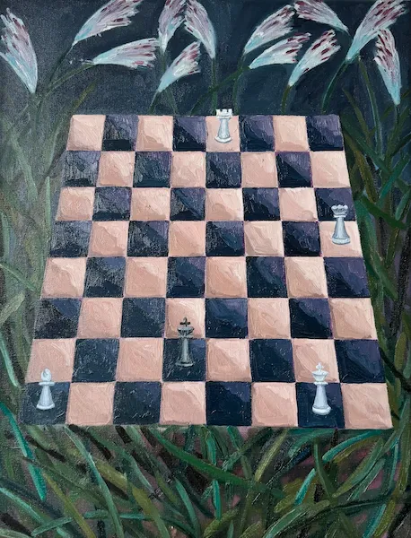 Šachová kompozice - olejomalba od Karin Krutsche, 2022