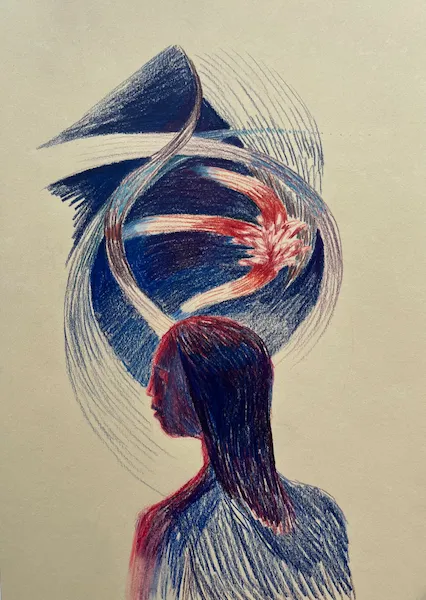 Ohnivé jazyky - olejomalba od Karin Krutsche, 2023