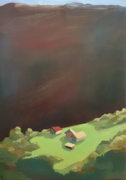 Sousedé přes kopec, I. - olejomalba od Karin Krutsche, 2022