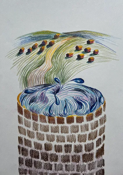 Setkání u studny - olejomalba od Karin Krutsche, 2023